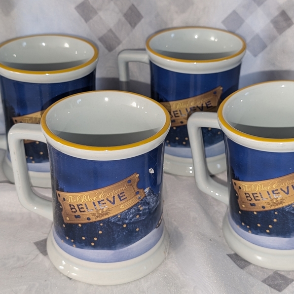Polar Express Train Ride "BELIEVE" Hot Chocolate/Coffee Mug Set Of 4 - Picture 2 of 4